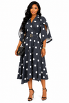 Elegant Belle Belted Flare Midi Dress(Black)