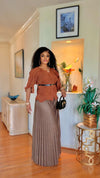 Luxe Pleated Set MIYAKI belted  Top & pleated pant Set(BROWN)