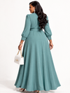 Regal Flow Belted Maxi Dress(muted Teal )