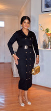 Royal Button Knit Belted Dress(Black)