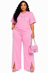 Elegance Crystal Luxe Pant Set(Pink)