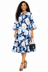 Blooming Grace Floral Midi Dress(Blue)
