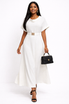 Luxe Draped Belted Maxi Dress(white)
