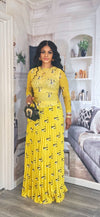 Mustard 2-Piece Pleated Skirt & Sheer Blouse Set