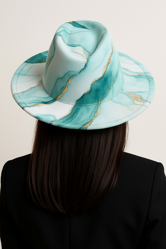 Marble Swirl Wool Fedora Hat(Green)
