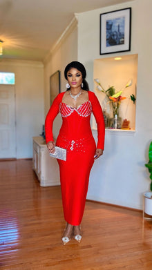  “Ruby Luxe” Embellished Bandage Dress