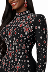 Ruby Royale Rhinestone Bandage Midi Dress(Black)