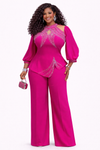 Imperial Jewel Embellished Palazzo Pant Set(Pink)