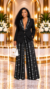 THE HERITAGE PRINT WIDE-LEG PANT SUIT SET(BLACK)