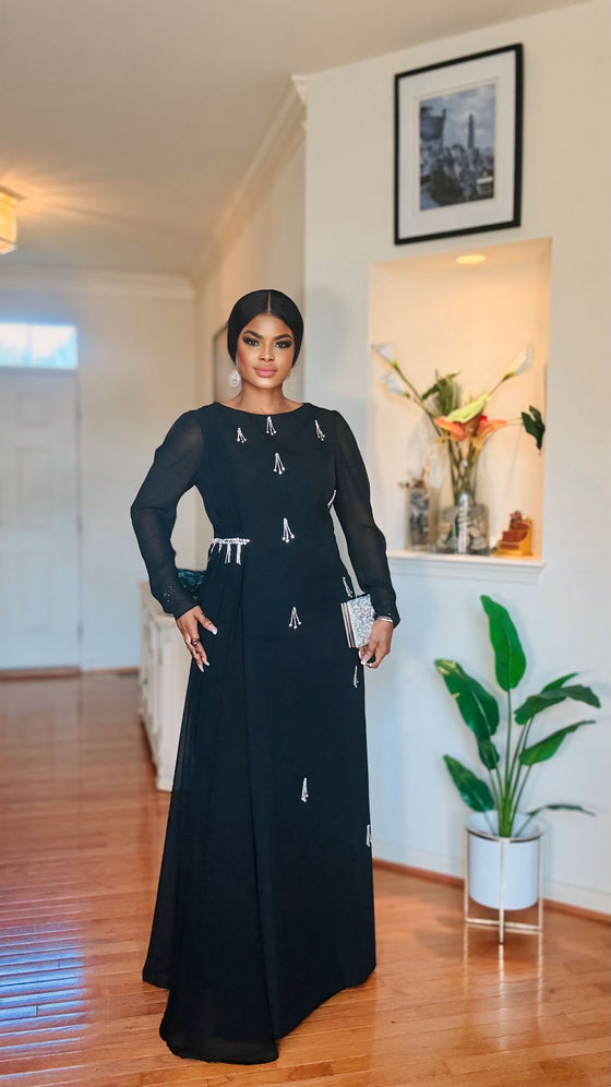 Black Crystal Embellished Maxi Dress ✨🖤