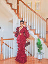 Burgundy Royal Ruffle Couture Gown