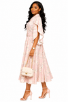Elegant Belle Belted Flare Midi Dress(Peach)