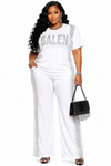 Glam Crystal Side-Stud Pant Set(White)