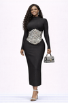 Midnight Empress Crystal Waist Bandage Midi Dress
