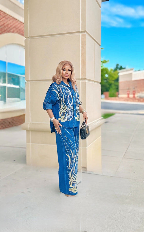 Fierce Flame Luxury Rhinestone Denim Set