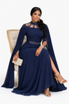 Navy Majesty Cape Maxi dress