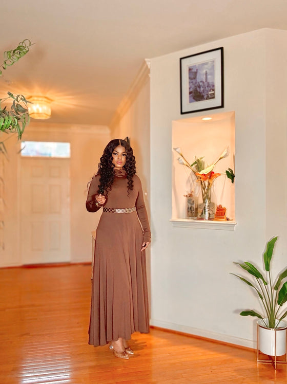 Mocha Turtleneck Flowy Maxi