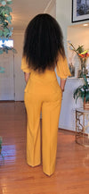 SHORTSLEEVED RHINESTONE PALAZZO PANT SET(MUSTARD)