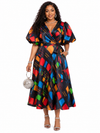 Timeless Charm Wrap Midi Dress(Black Multi)