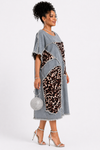 Denim Luxe Patchwork Midi Dress(Light-blue/Prints)