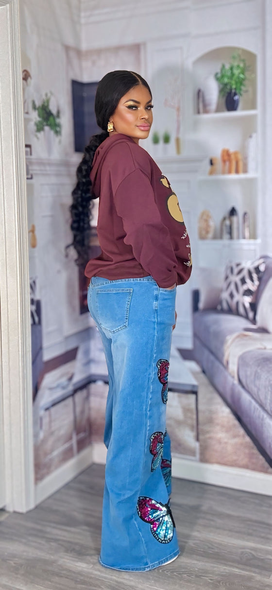 Sequin Butterfly Wide-Leg Jeans