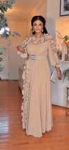 RUCHING BELTED MAXI DRESS(TAN)