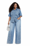 Noir Crystal Luxe Denim Palazzo Set(Blue)