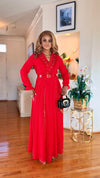 LONGSLEEVE BELTED MAXI DRESS(RED)