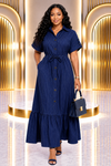 THE SAVANNAH STRIPE BELTED MAXI DRESS(NAVY)