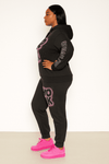 Work Mode Sequin Hoodie Jogger Set – Black & Pink