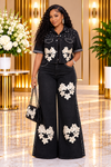 Midnight Bloom Rhinestone Denim Set(Black)