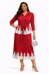 Regal Lace Trim MIYAKI  dress (wine)