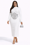 crystal-embellished bodycon dress(White)
