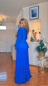 LONGSLEEVE PLEATED/PEPLUM MAXI DRESS(ROYAL BLUE)