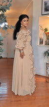 RUCHING BELTED MAXI DRESS(TAN)