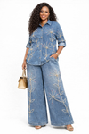 Star Bloom Denim Palazzo Set