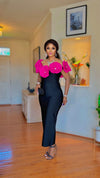 “Petal Elegance” Bandage Dress(pink-Black)