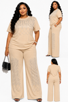 Diamond Glam Rhinestone Pant Set(beige)