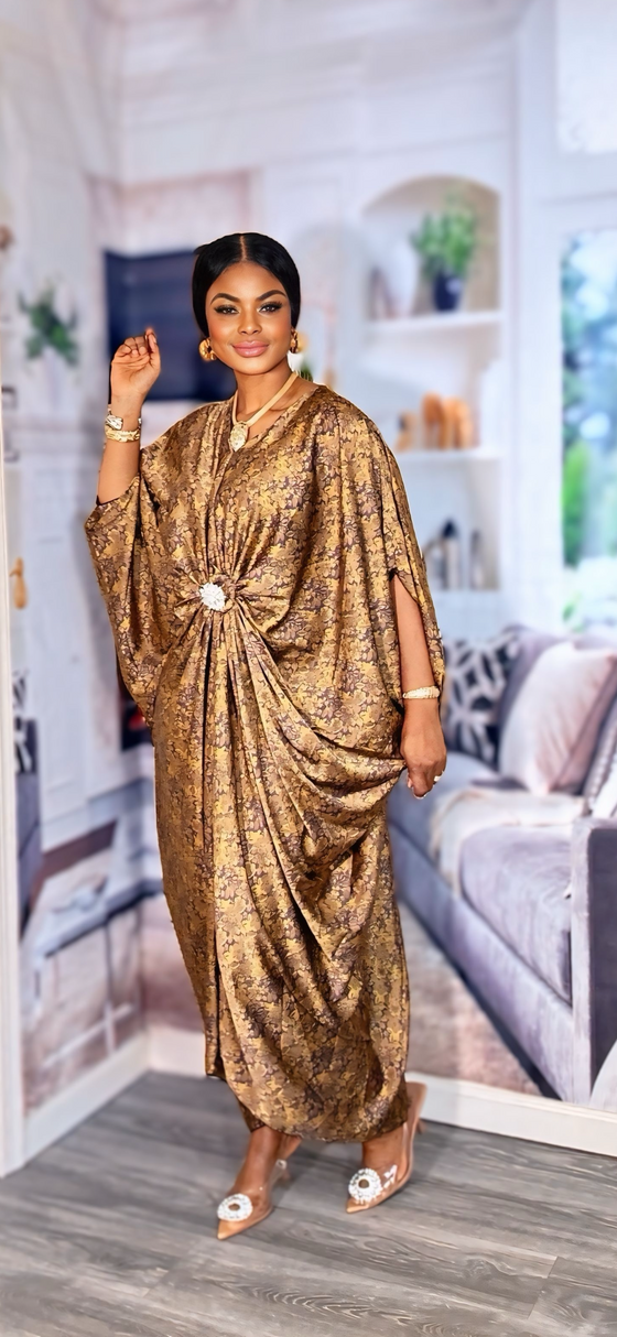 Luxe Royal Satin Kaftan Dress(purple/Gold)