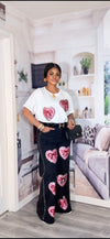 Pink Sequin Heart Denim 2piece Set