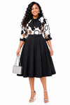 Elegant Grace Bow Midi Dress(Black)