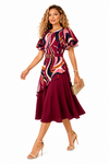 Burgundy Swirl Elegance midi Dress