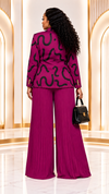 SIGNATURE PLEATED POWER PANT SUIT SET(plum)