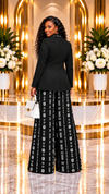 THE HERITAGE PRINT WIDE-LEG PANT SUIT SET(BLACK)