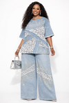Luxe Patchwork Denim Palazzo Set