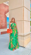 🌿 Green Beaded Halter Maxi Dress