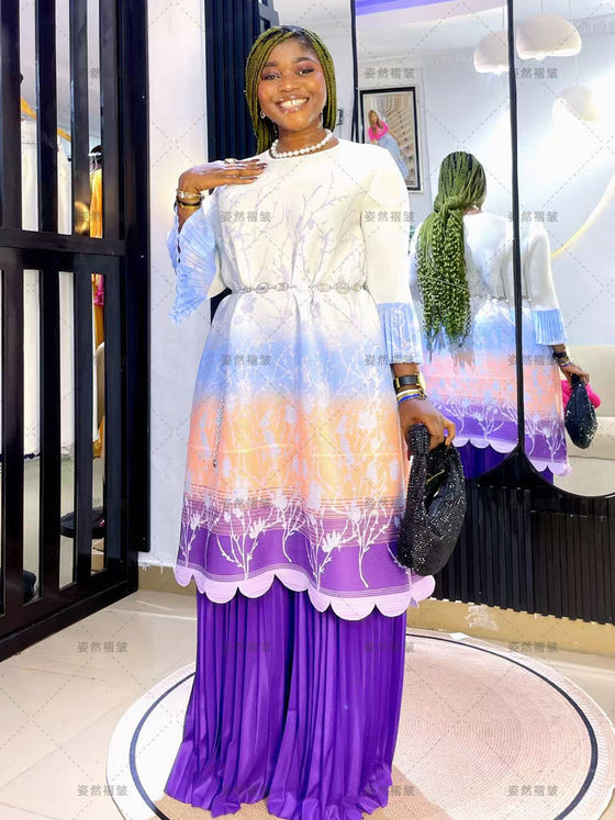 Luxury Gradient MIYAKI 2-Piece Pleated Set(PURPLE)