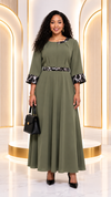 Savannah Grace Animal-Print Trim Maxi Dress(Olive)