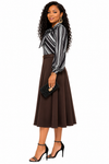 Executive Elegance Bow Midi Dress(Brown)