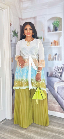  Luxury Gradient MIYAKI 2-Piece Pleated Set(Lemon)